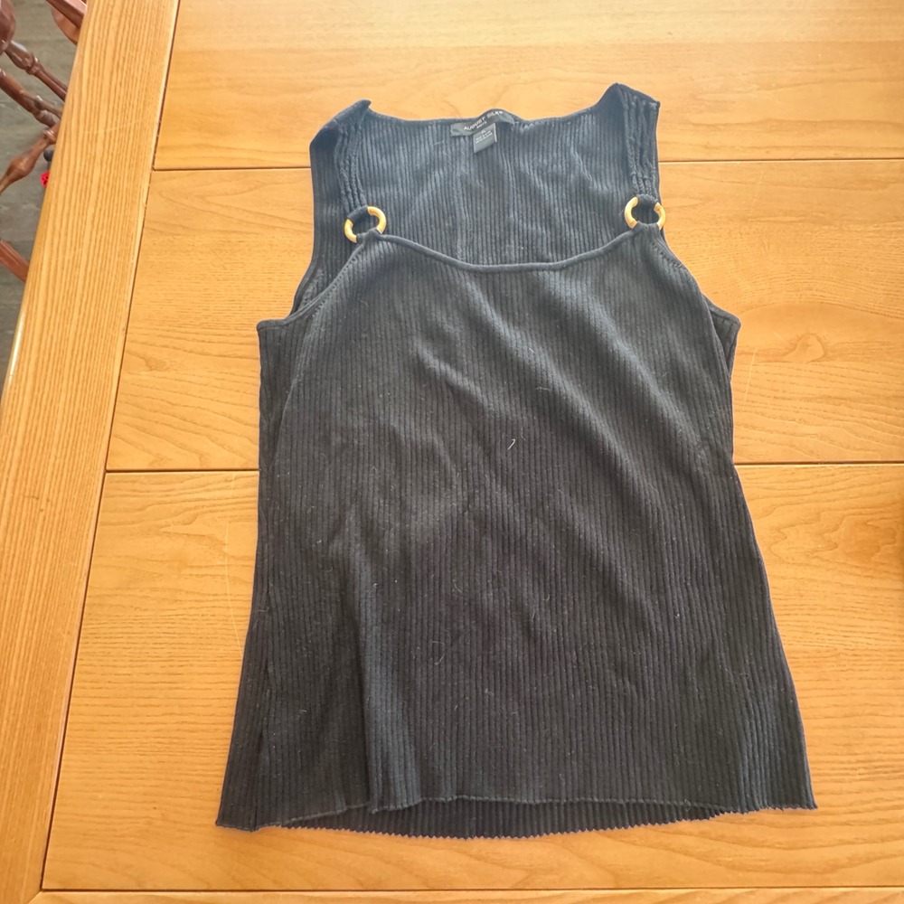 Y2K August Silk Knit Tank Top Women XL Black Ribbed Silk Blend Elevated Workwear